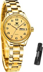 Business Women Watches Day Date,Woman Watches with Silver Gold Stainless Steel,Fashion Luminous Ladies Watches with Black/White Dial,Roman Numeral Womens Watches,Small Face Waterproof Ladies Watches